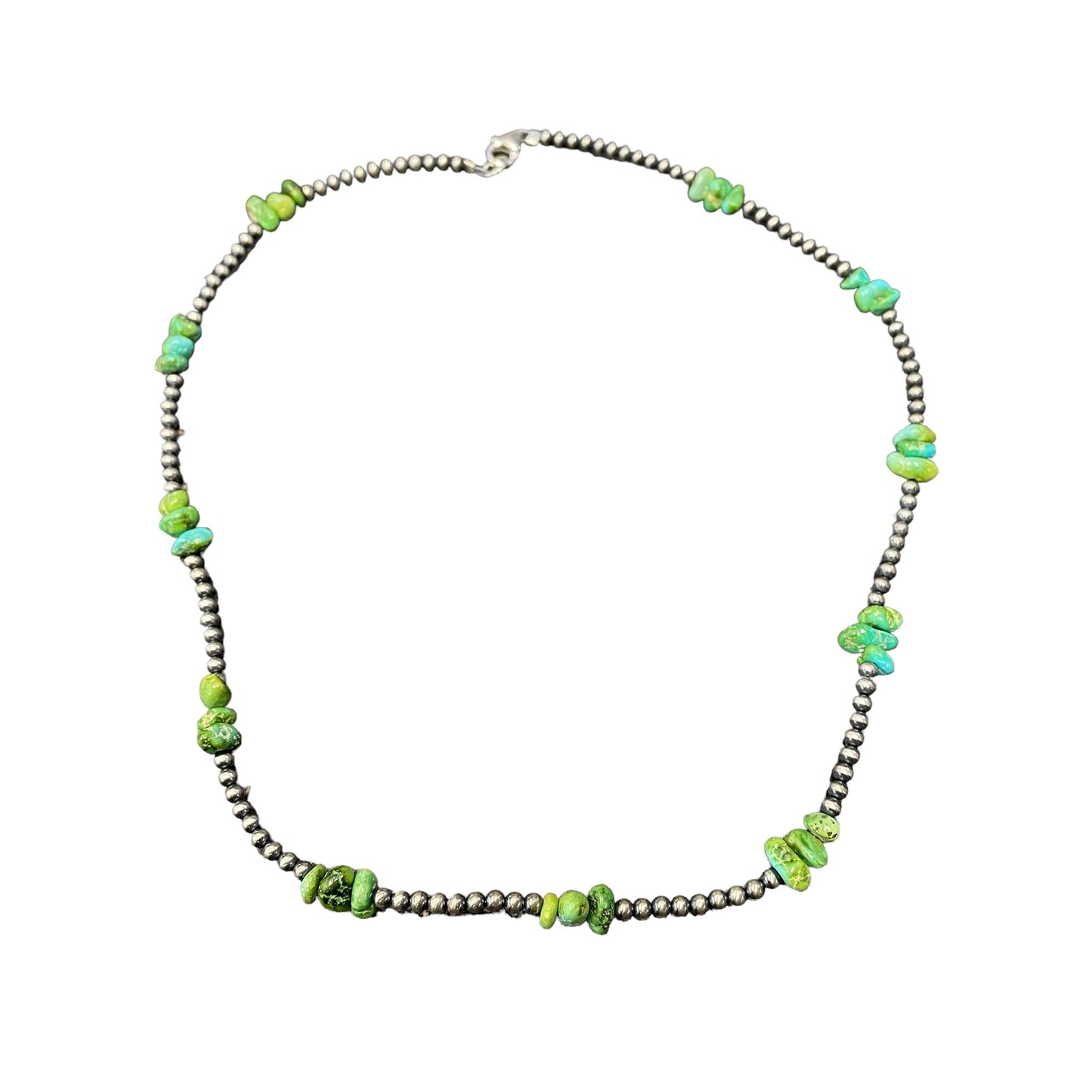 Green Turquoise Desert Pearl Bead Necklace Sterling Silver