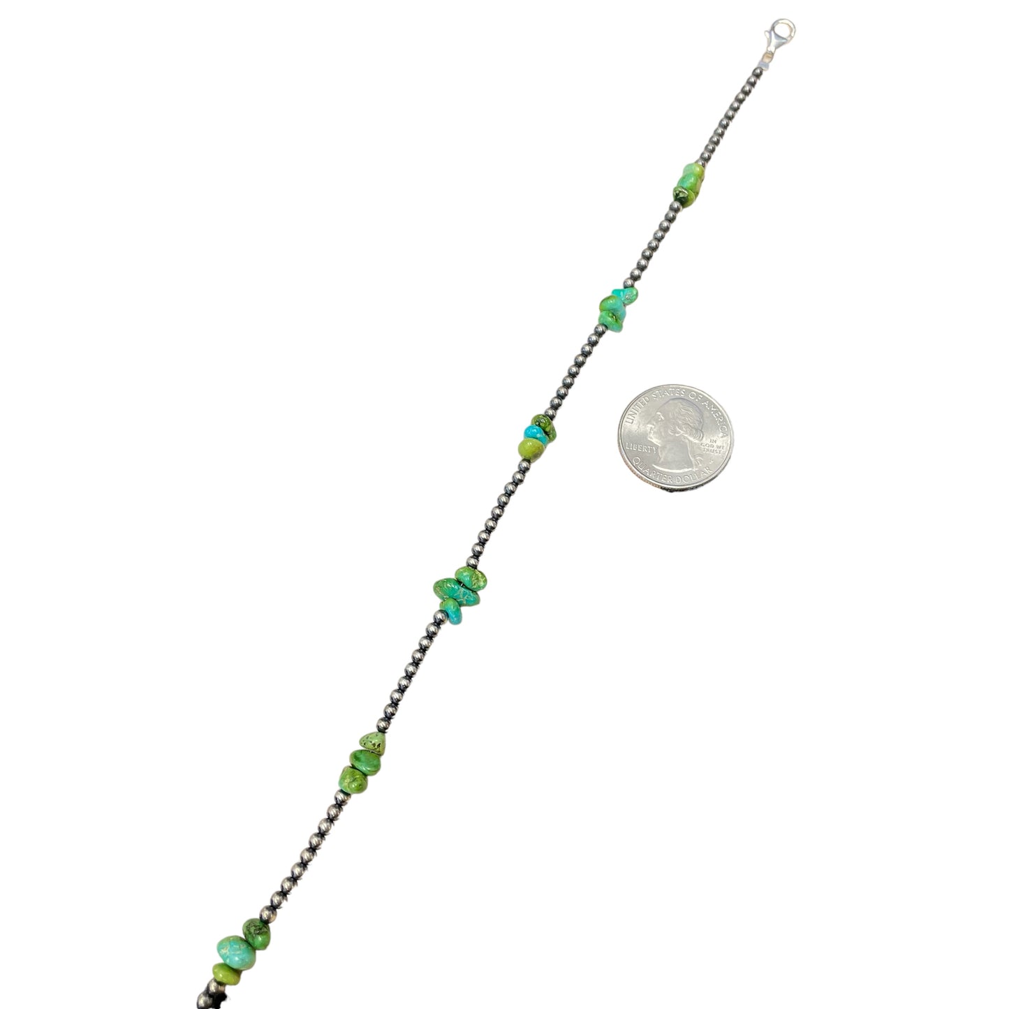 Green Turquoise Desert Pearl Bead Necklace Sterling Silver