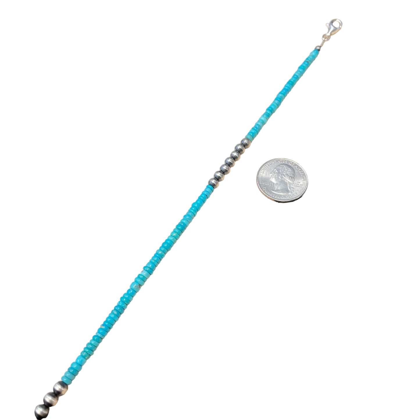 Blue Turquoise Desert Pearl Bead Necklace Sterling Silver