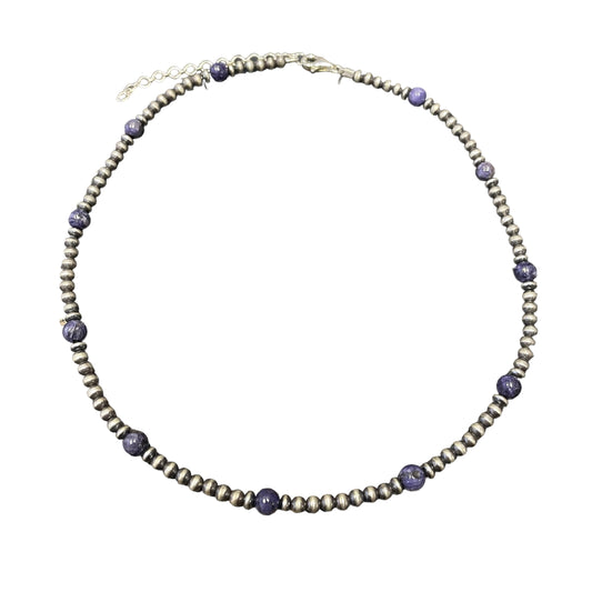 Charoite Desert Pearl Bead Necklace Sterling Silver