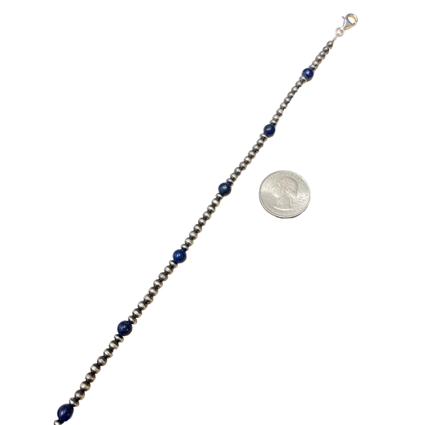 Lapis Desert Pearl Bead Necklace Sterling Silver