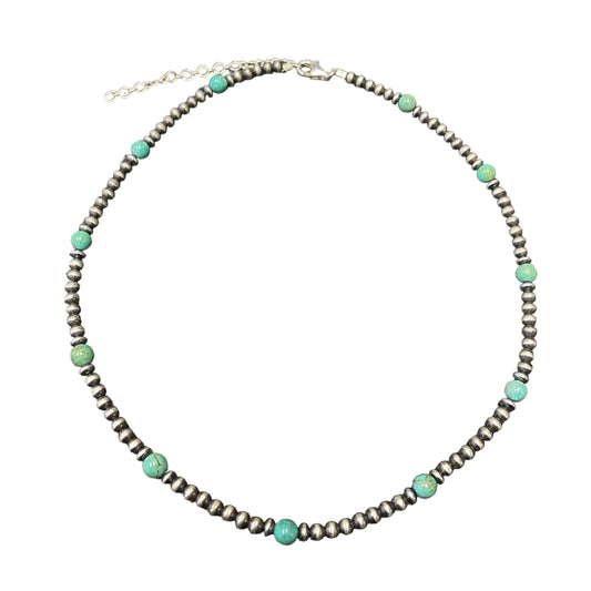Green Turquoise Desert Pearl Bead Necklace Sterling Silver