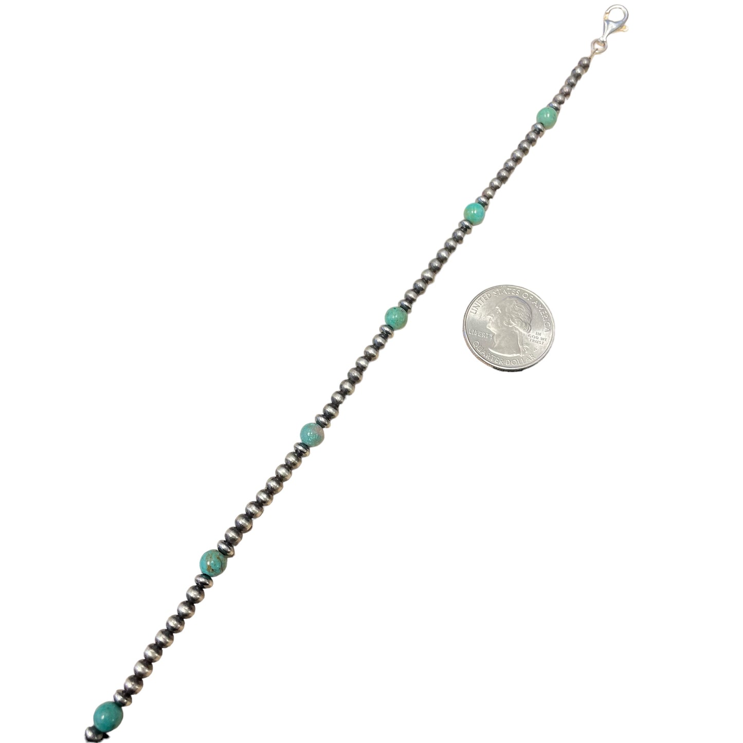 Green Turquoise Desert Pearl Bead Necklace Sterling Silver