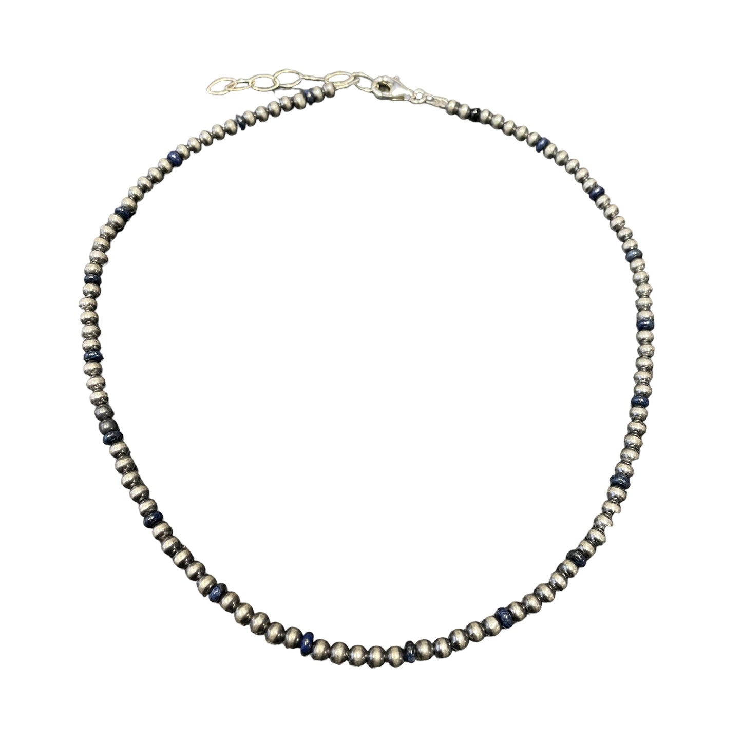 Lapis Desert Pearl Bead Necklace Sterling Silver