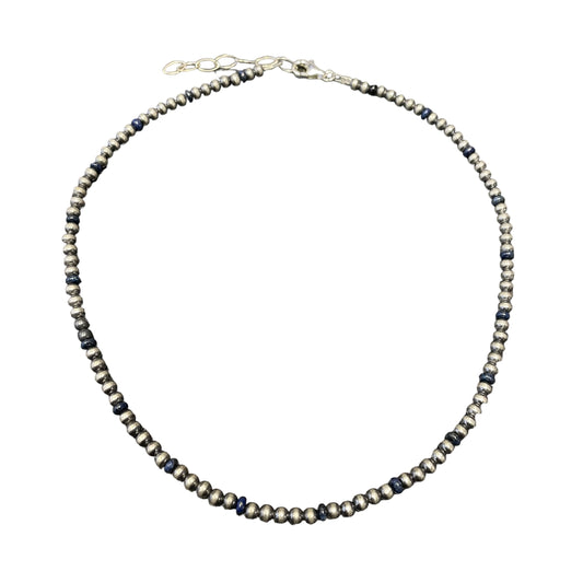 Lapis Desert Pearl Bead Necklace Sterling Silver