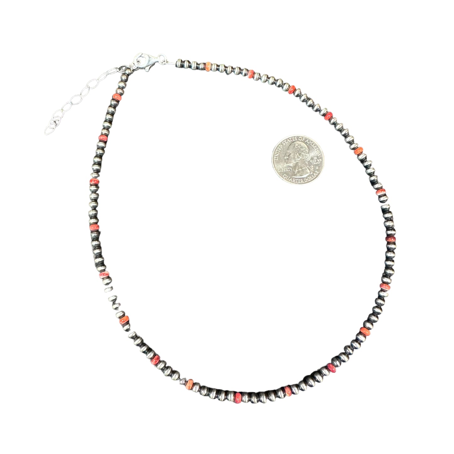 Red Spiny Oyster Desert Pearl Bead Necklace Sterling Silver
