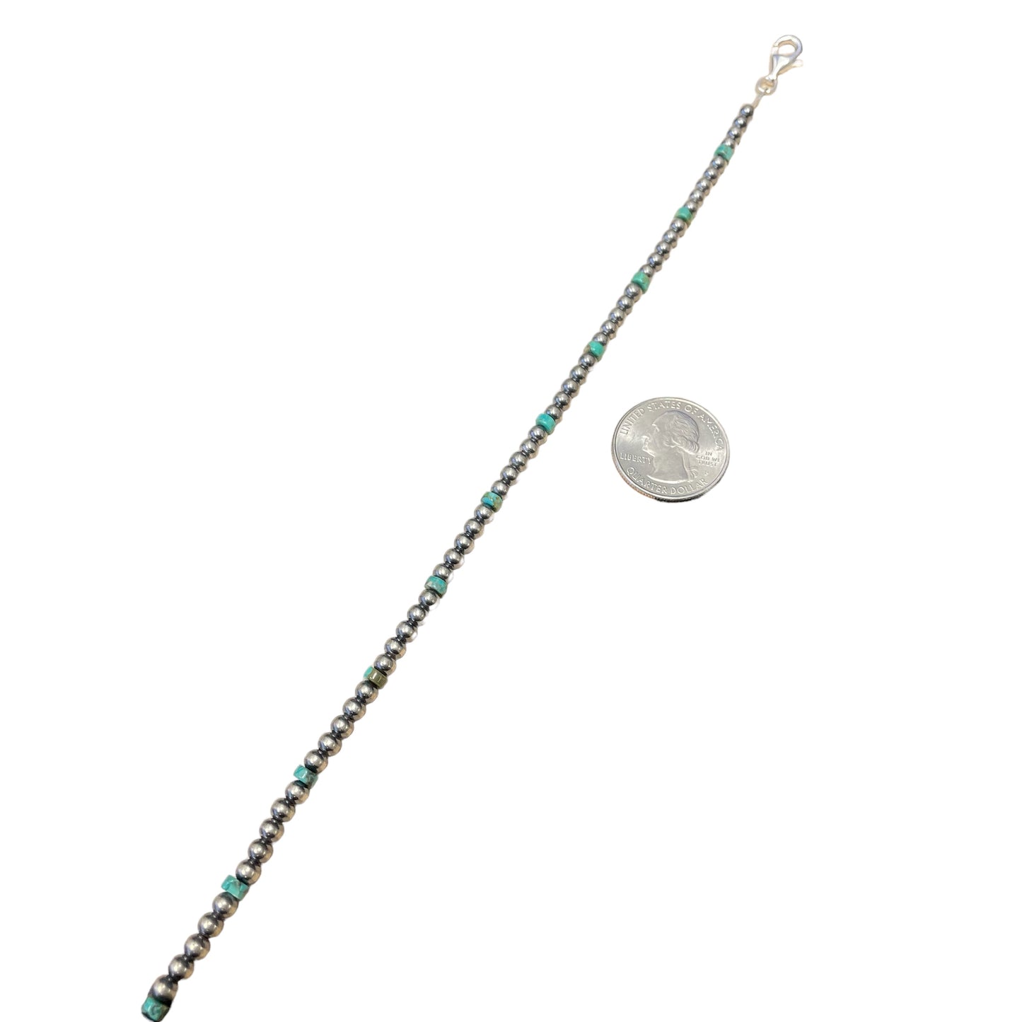 Green Turquoise Desert Pearl Bead Necklace Sterling Silver
