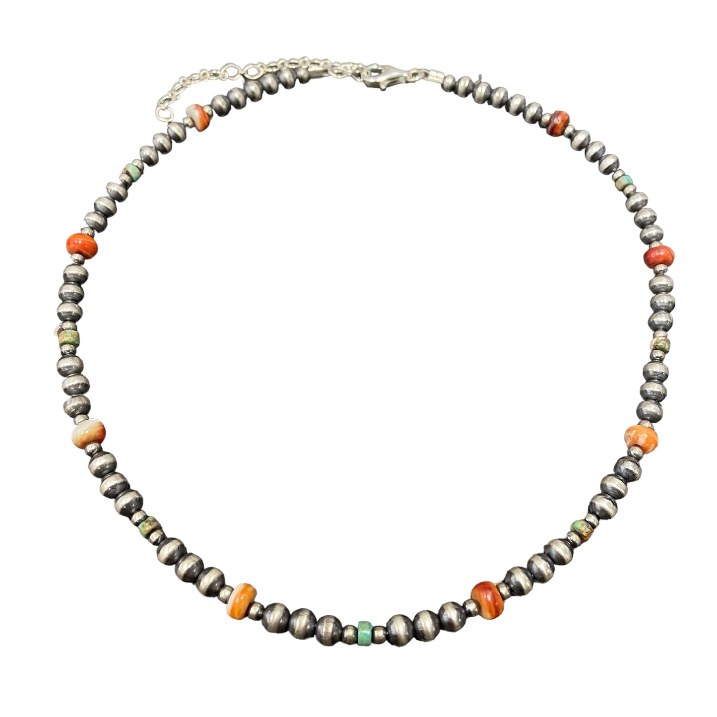 Turquoise & Spiny Oyster Desert Pearl Bead Necklace Sterling Silver