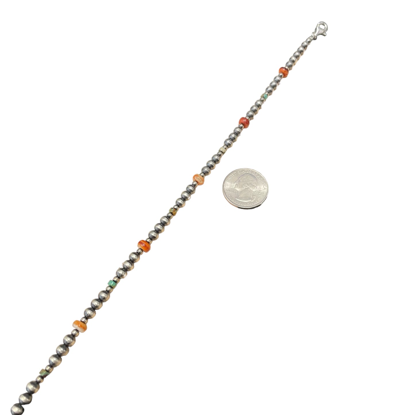 Turquoise & Spiny Oyster Desert Pearl Bead Necklace Sterling Silver