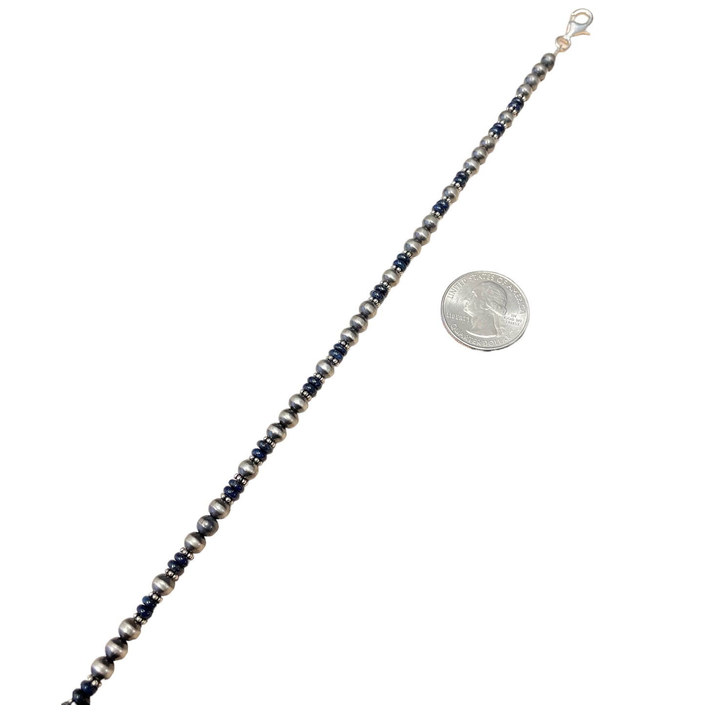 Lapis Desert Pearl Bead Necklace Sterling Silver