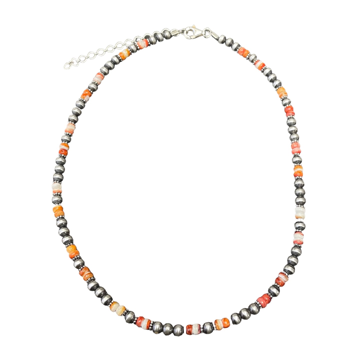 Orange Spiny Oyster Desert Pearl Bead Necklace Sterling Silver