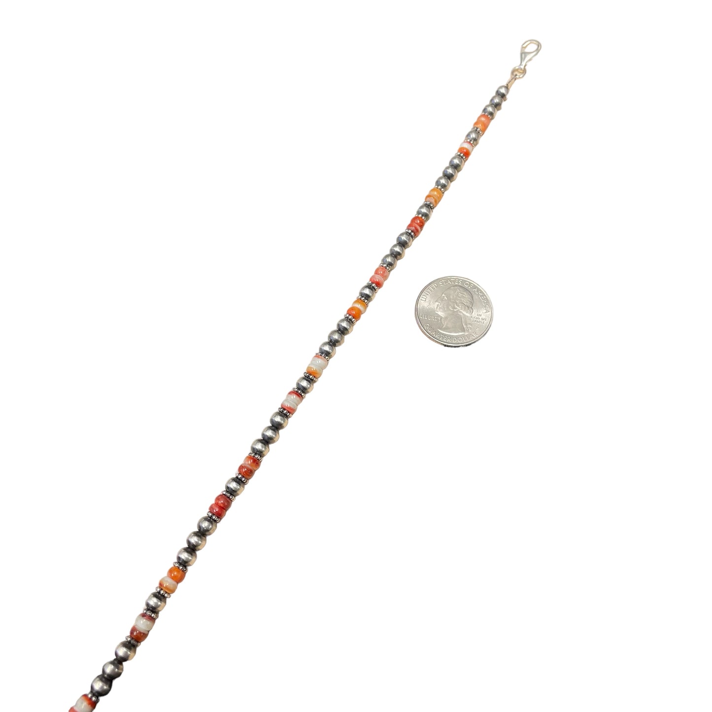 Orange Spiny Oyster Desert Pearl Bead Necklace Sterling Silver