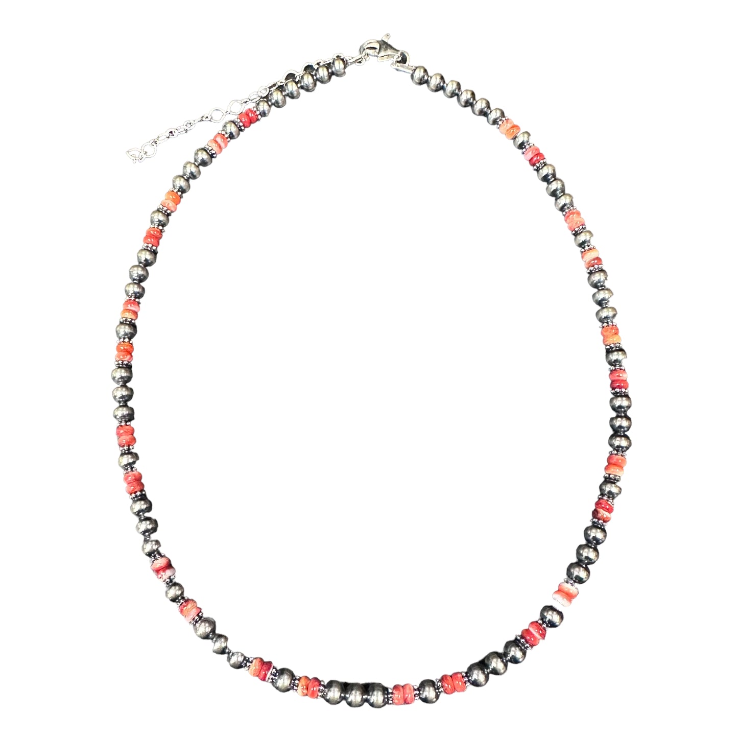 Red Spiny Oyster Desert Pearl Bead Necklace Sterling Silver