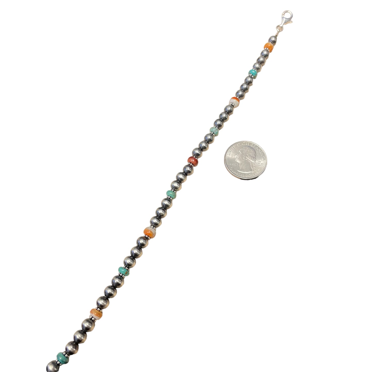 Turquoise & Spiny Oyster Desert Pearl Bead Necklace Sterling Silver