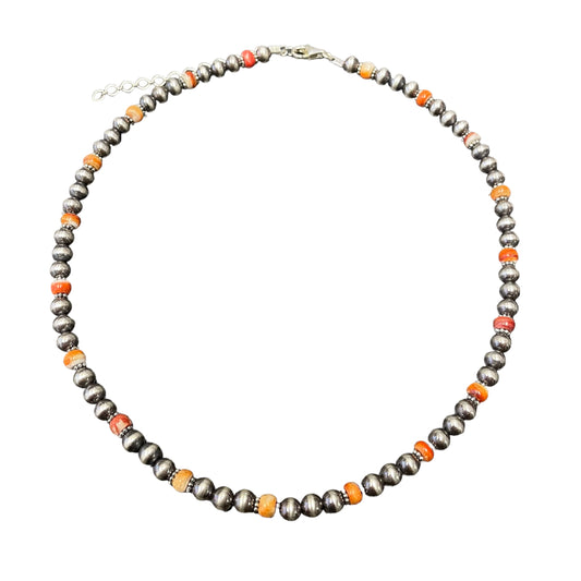 Orange Spiny Oyster Desert Pearl Bead Necklace Sterling Silver