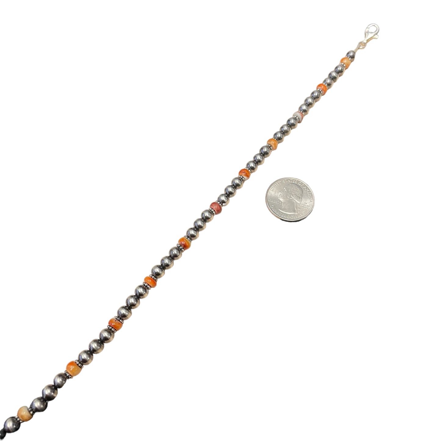Orange Spiny Oyster Desert Pearl Bead Necklace Sterling Silver