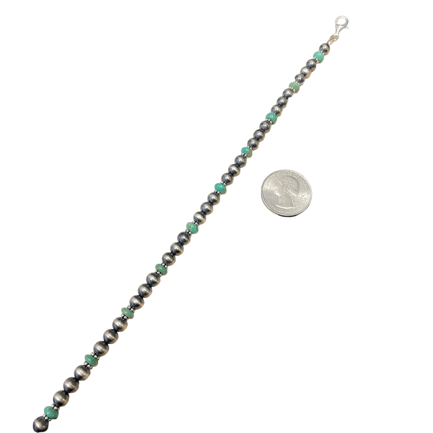 Green Turquoise Desert Pearl Bead Necklace Sterling Silver