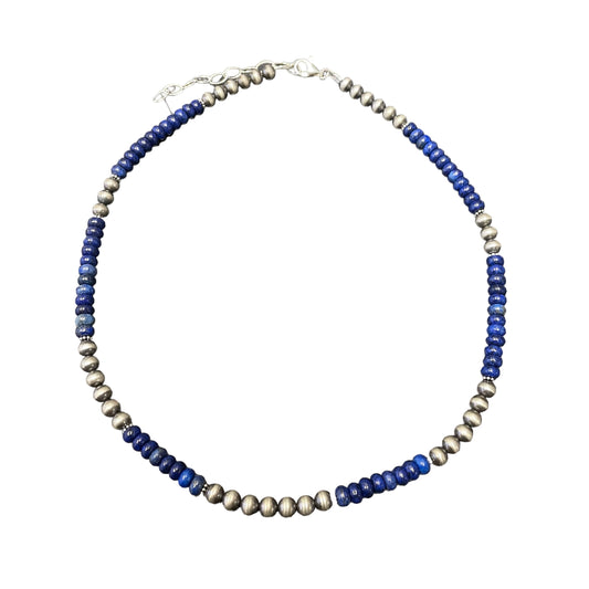 Lapis Desert Pearl Bead Necklace Sterling Silver