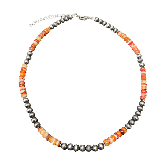 Orange Spiny Oyster Desert Pearl Bead Necklace Sterling Silver