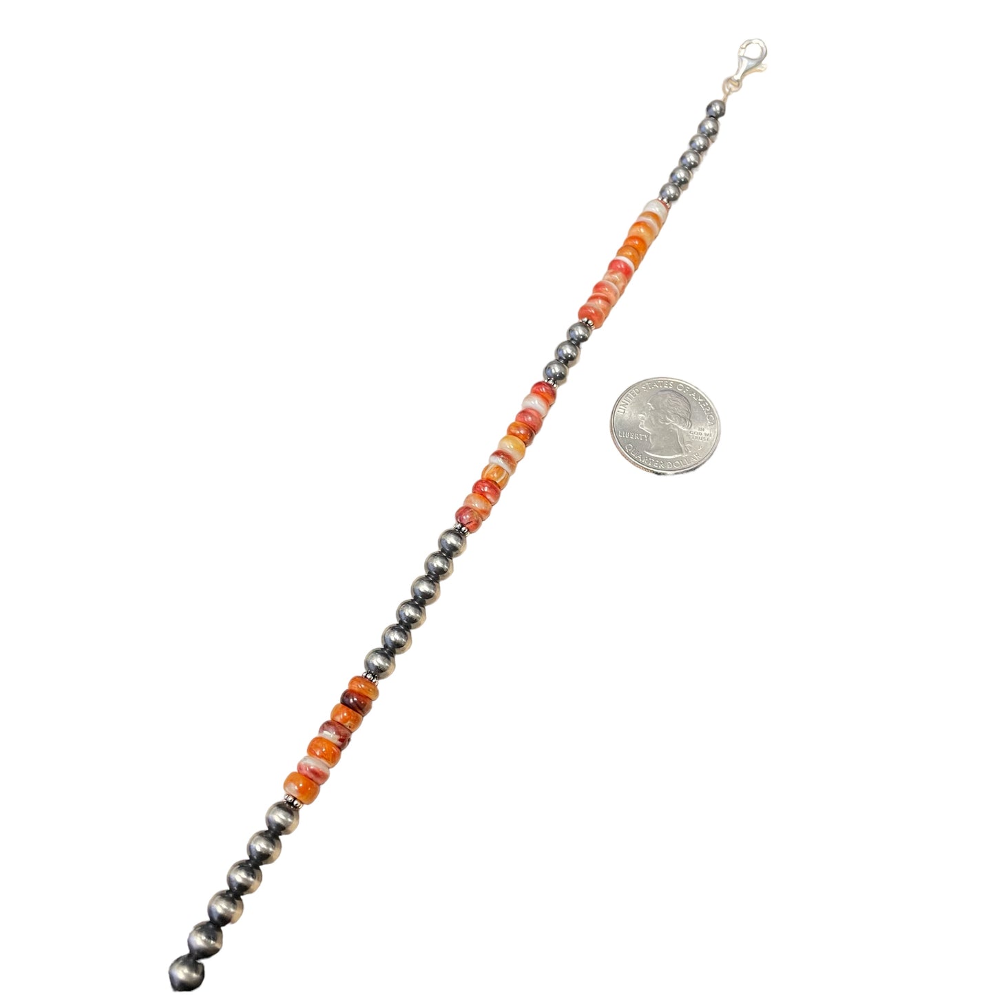 Orange Spiny Oyster Desert Pearl Bead Necklace Sterling Silver