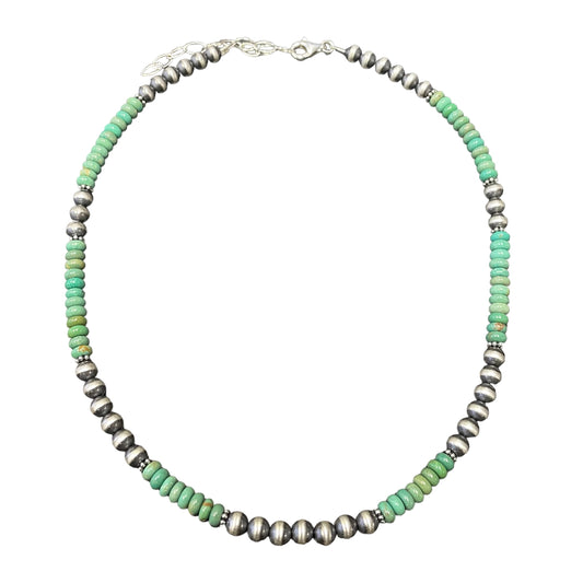 Green Turquoise Desert Pearl Bead Necklace Sterling Silver