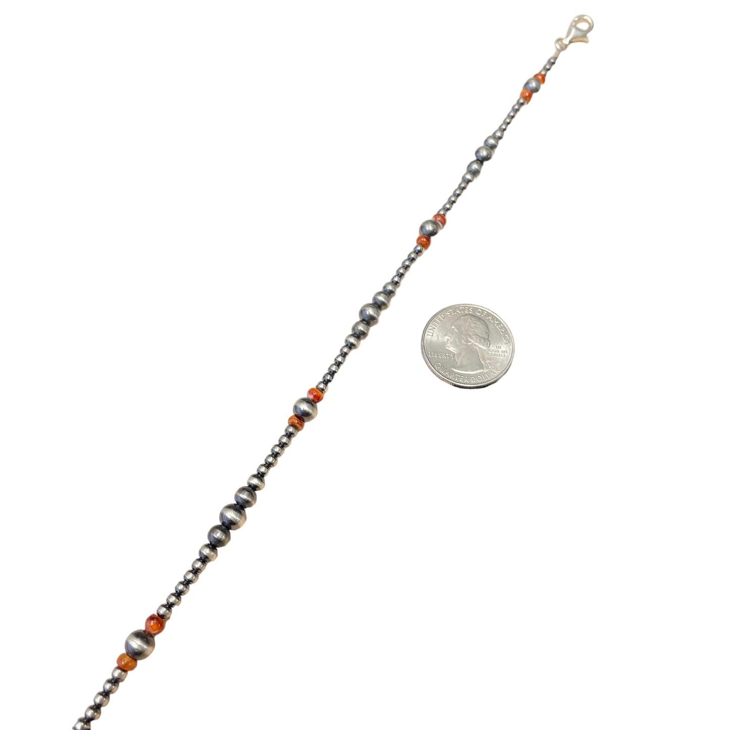 Orange Spiny Oyster Desert Pearl Bead Necklace Sterling Silver