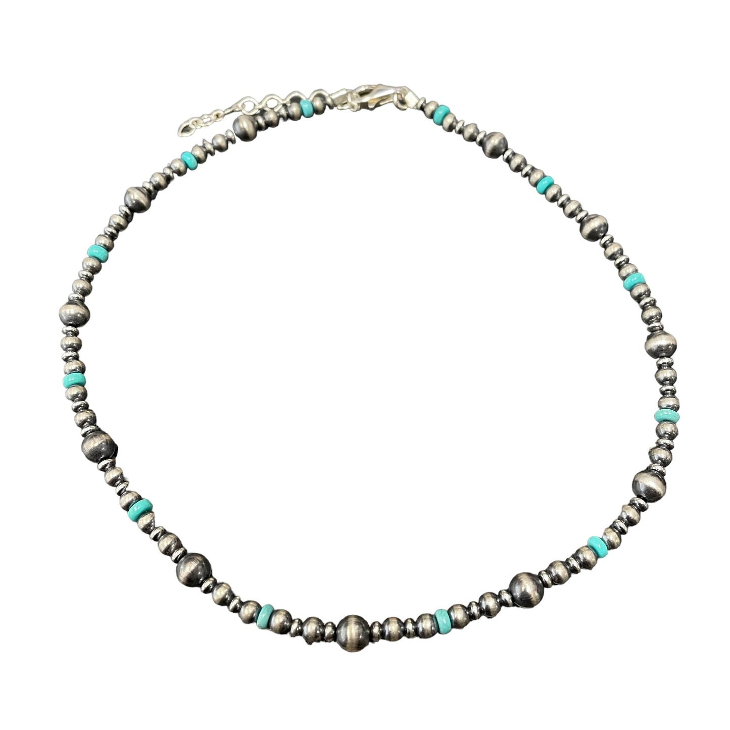 Blue Turquoise Desert Pearl Bead Necklace Sterling Silver