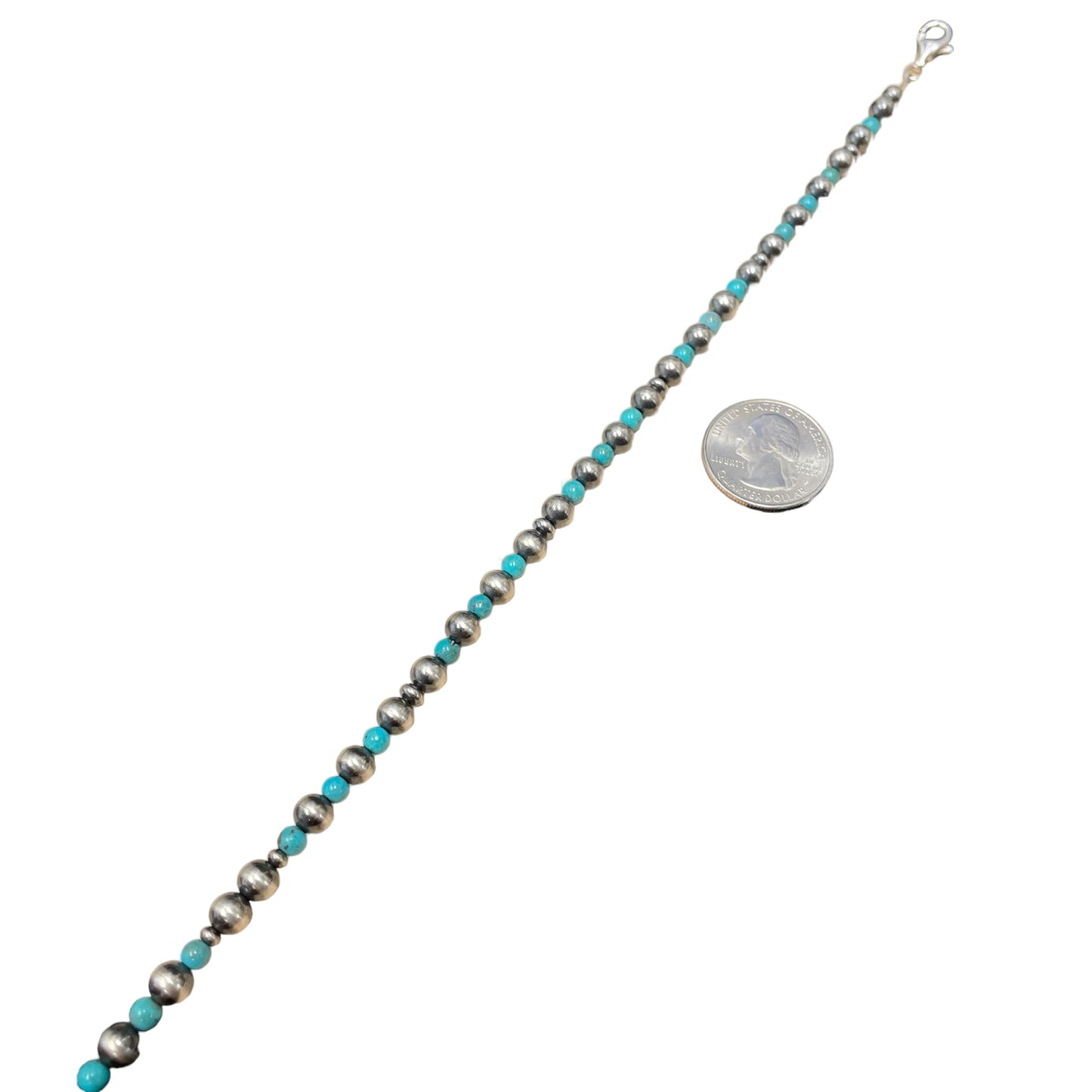 Blue Turquoise Desert Pearl Bead Necklace Sterling Silver