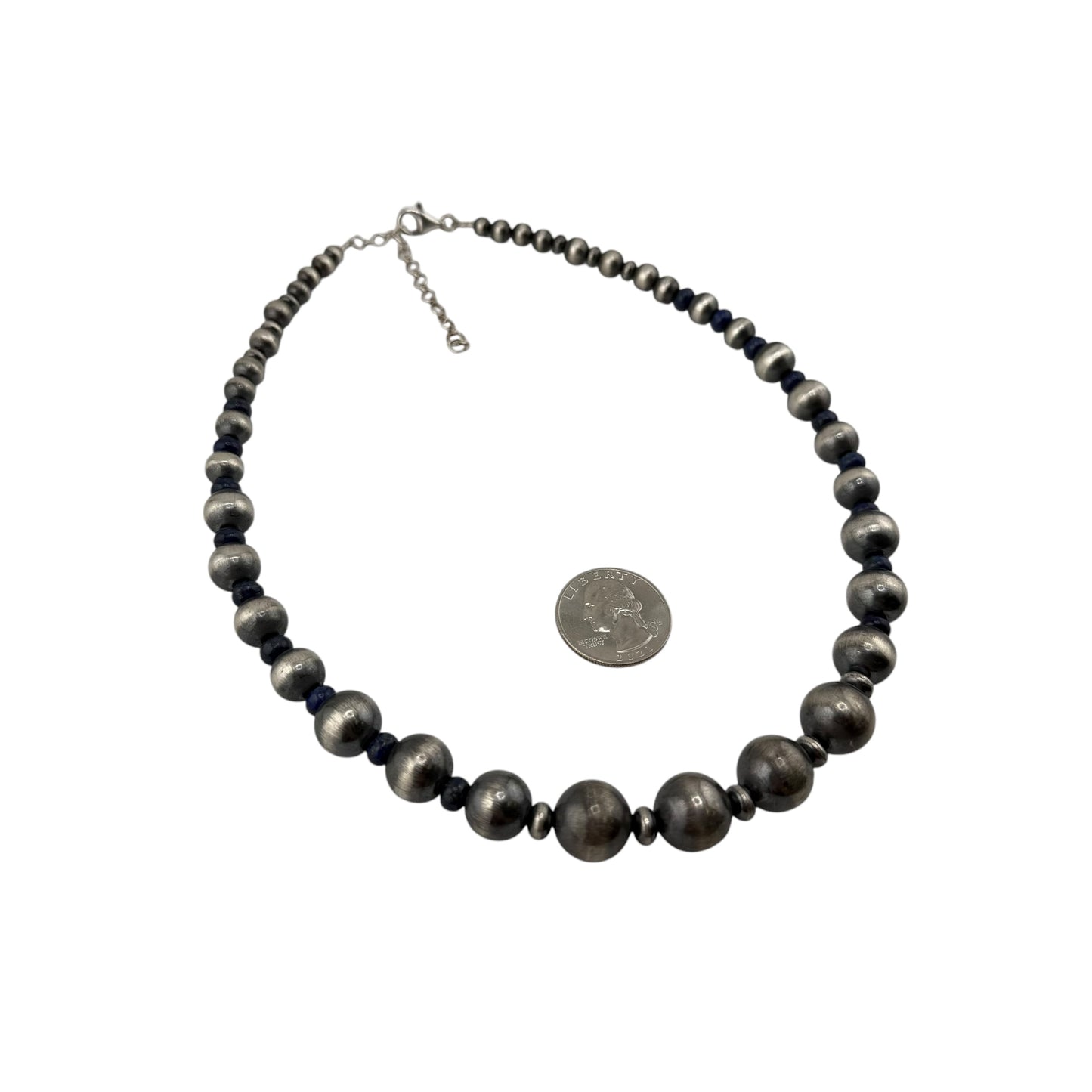 Lapis Navajo Pearl Graduated Bead Necklace Sterling Silver