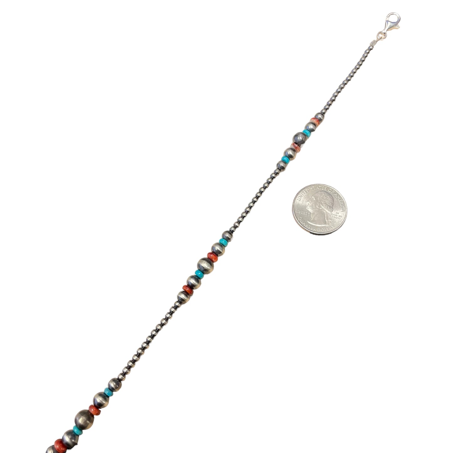 Turquoise & Spiny Oyster Desert Pearl Bead Necklace Sterling Silver
