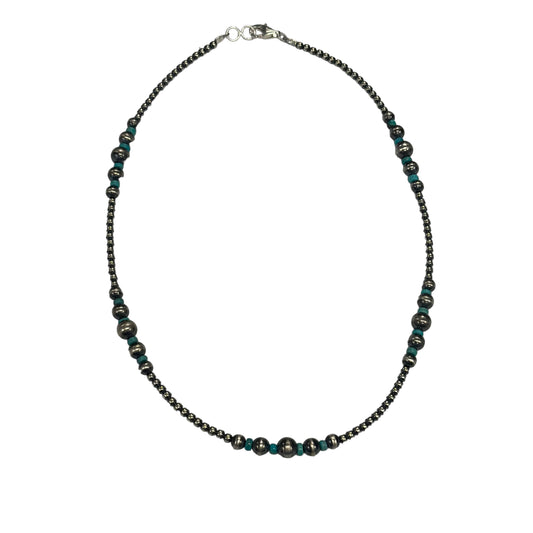 Blue Turquoise Desert Pearl Bead Necklace Sterling Silver