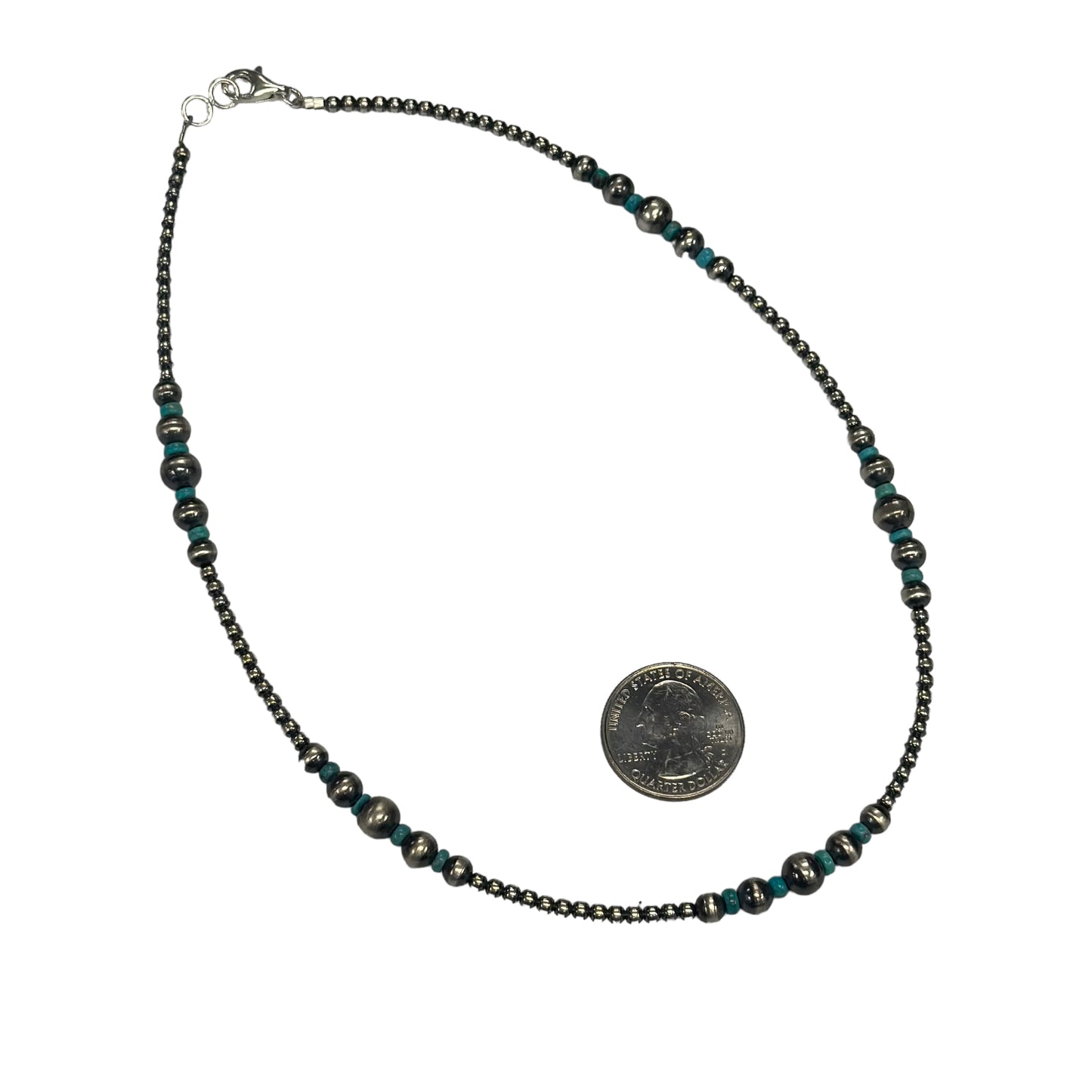 Blue Turquoise Desert Pearl Bead Necklace Sterling Silver