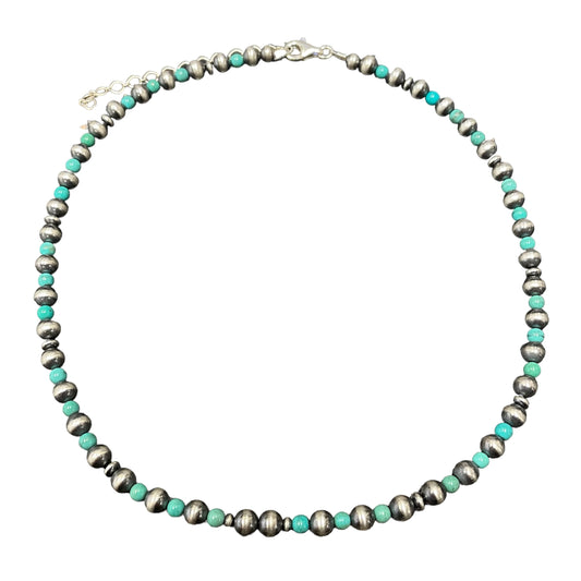 Green Turquoise Desert Pearl Bead Necklace Sterling Silver