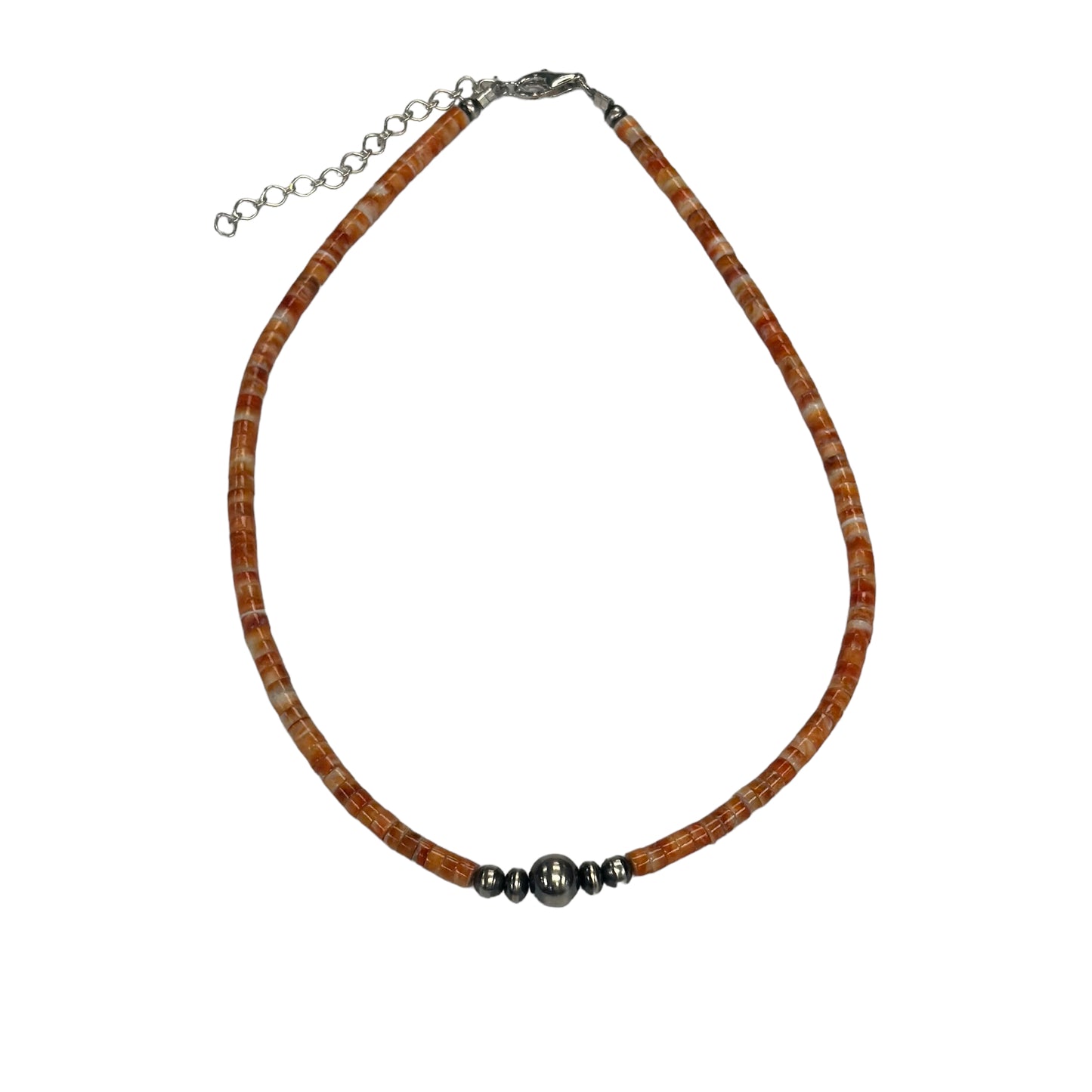 Orange Spiny Oyster Desert Pearl Bead Necklace Sterling Silver