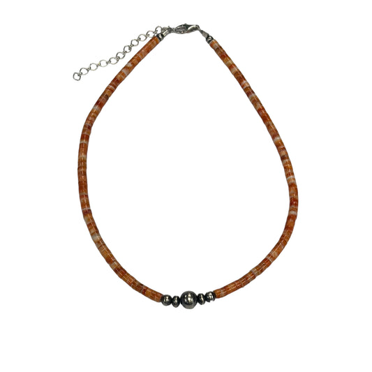 Orange Spiny Oyster Desert Pearl Bead Necklace Sterling Silver