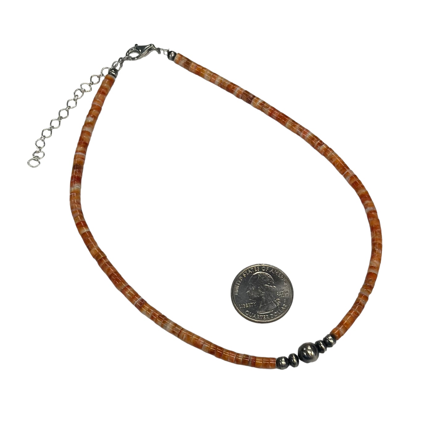 Orange Spiny Oyster Desert Pearl Bead Necklace Sterling Silver