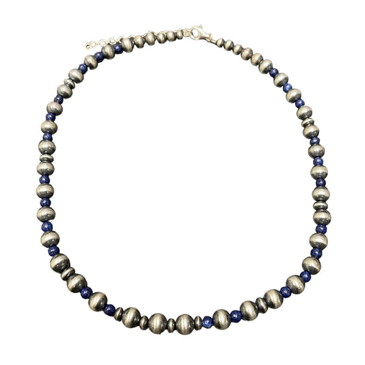 Lapis Desert Pearl Bead Necklace Sterling Silver