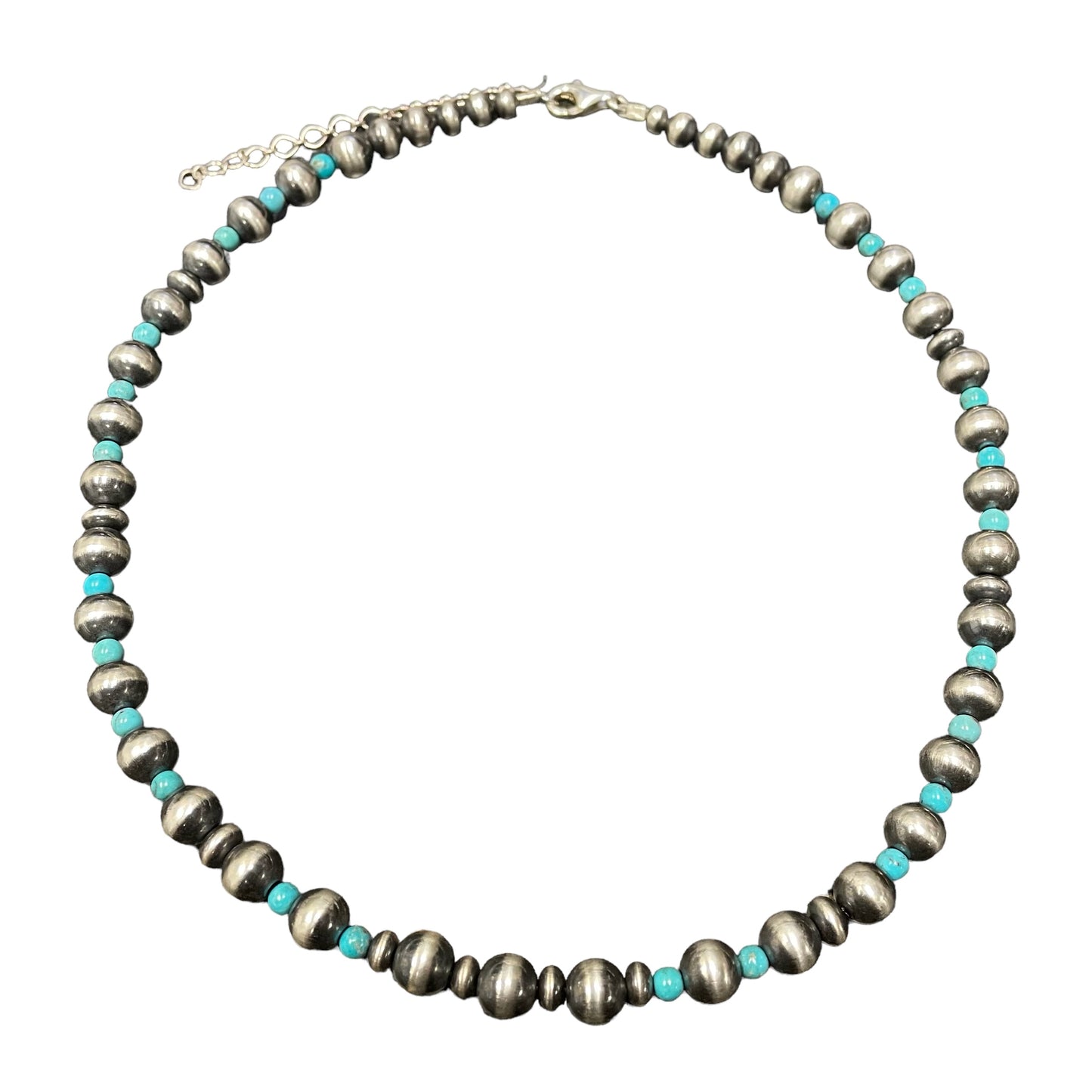 Blue Turquoise Desert Pearl Bead Necklace Sterling Silver