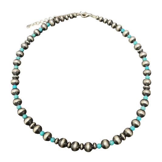 Blue Turquoise Desert Pearl Bead Necklace Sterling Silver