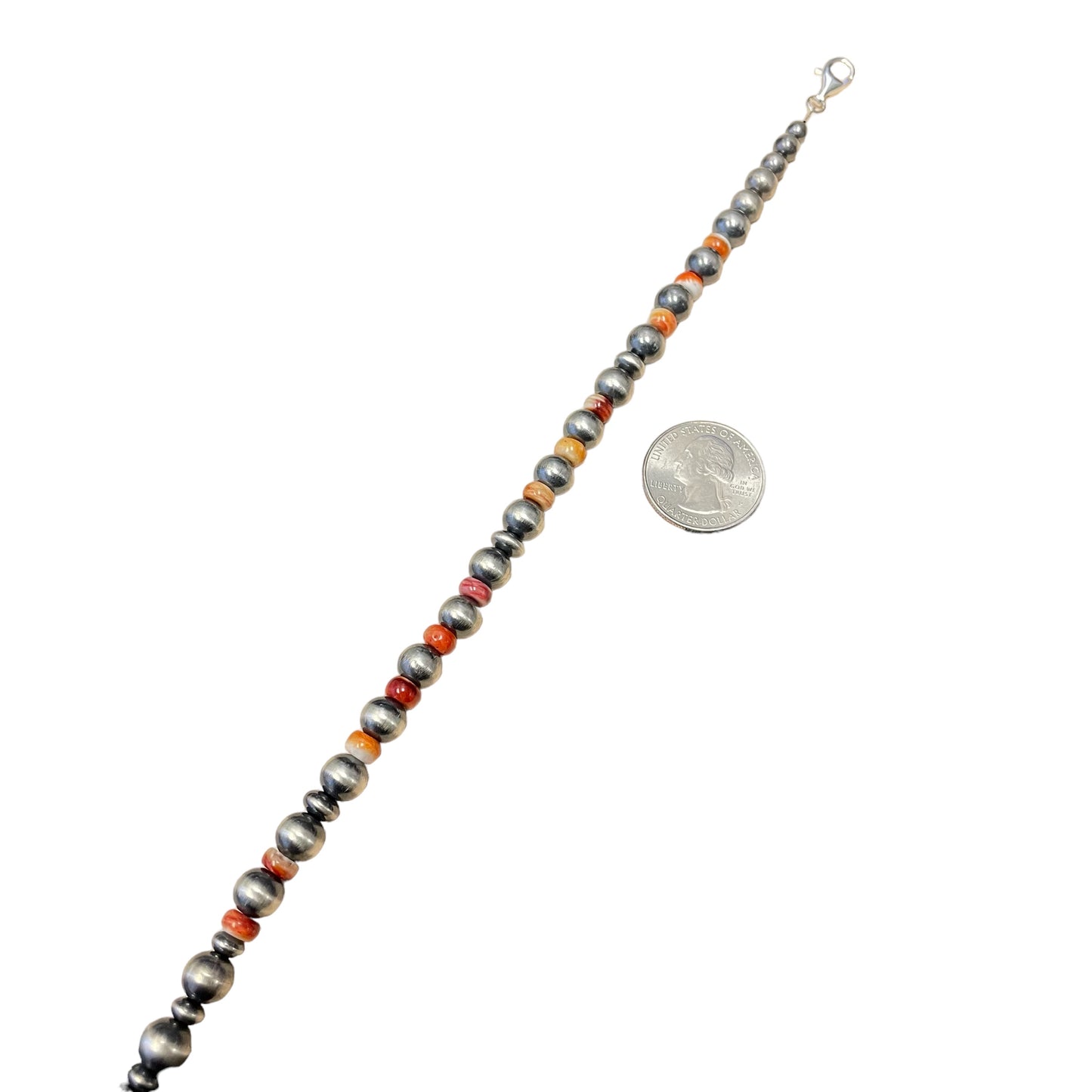 Spiny Oyster Desert Pearl Bead Necklace Sterling Silver