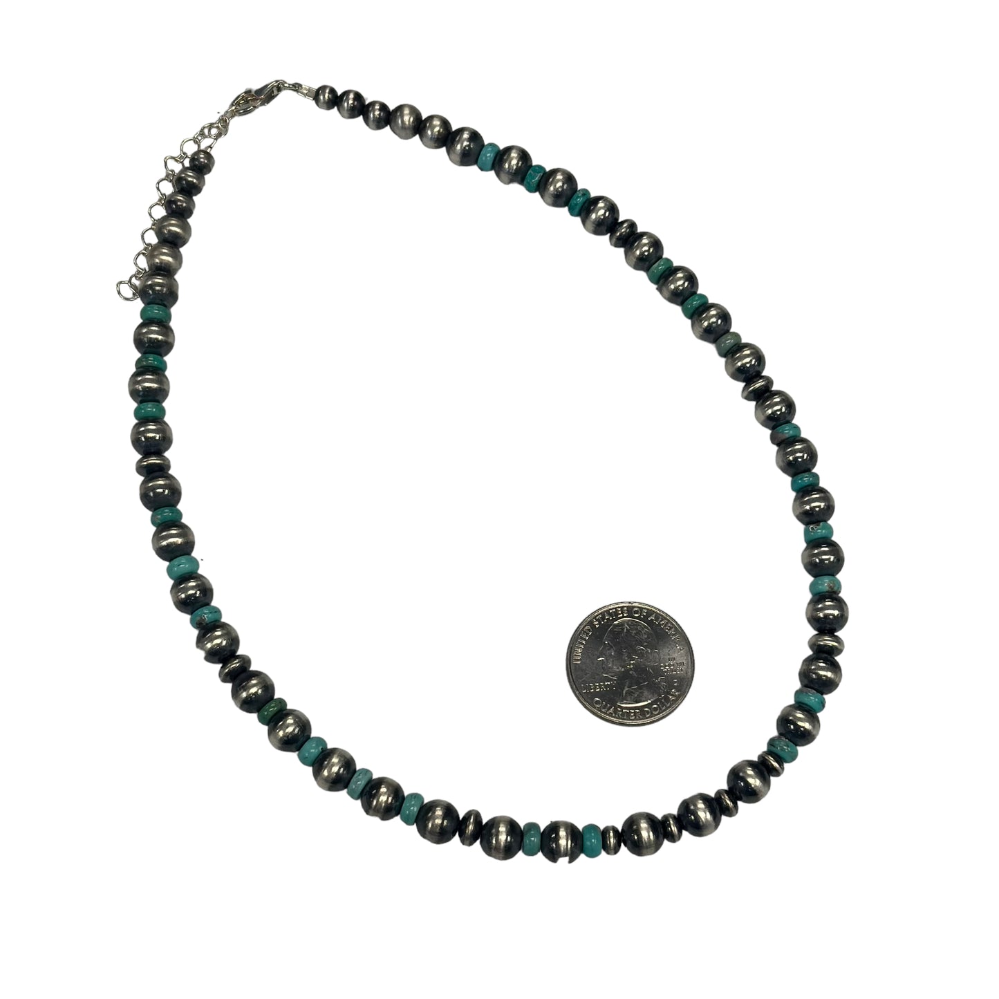 Blue Turquoise Desert Pearl Bead Necklace Sterling Silver