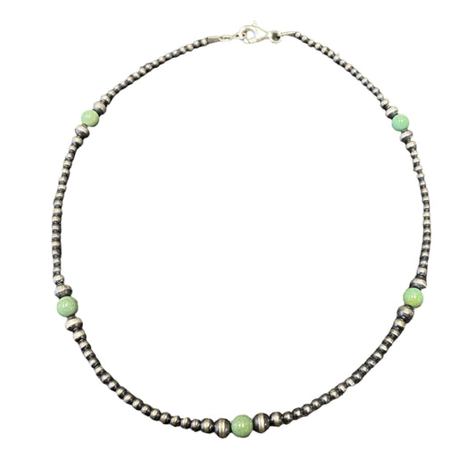 Green Turquoise Desert Pearl Bead Necklace Sterling Silver