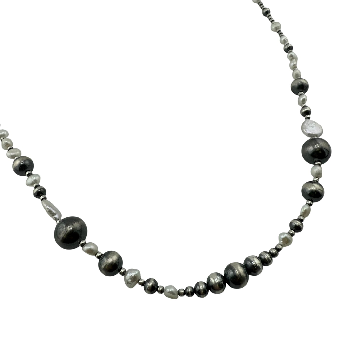 White Pearl Desert Pearls Mixed Bead 40" Necklace Sterling Silver