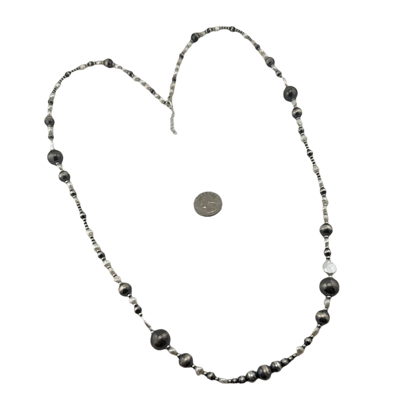 White Pearl Desert Pearls Mixed Bead 40" Necklace Sterling Silver