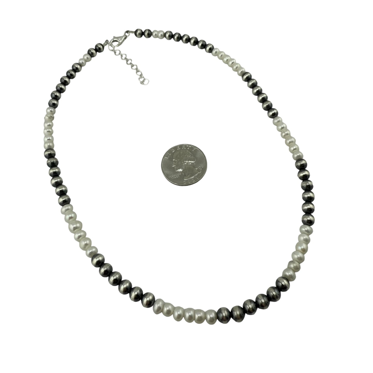White Pearl Desert Pearls 6mm Bead 18" Necklace Sterling Silver