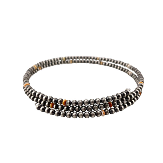 Orange Spiny Oyster Desert Pearls 4mm Bead Wrap Necklace Sterling Silver