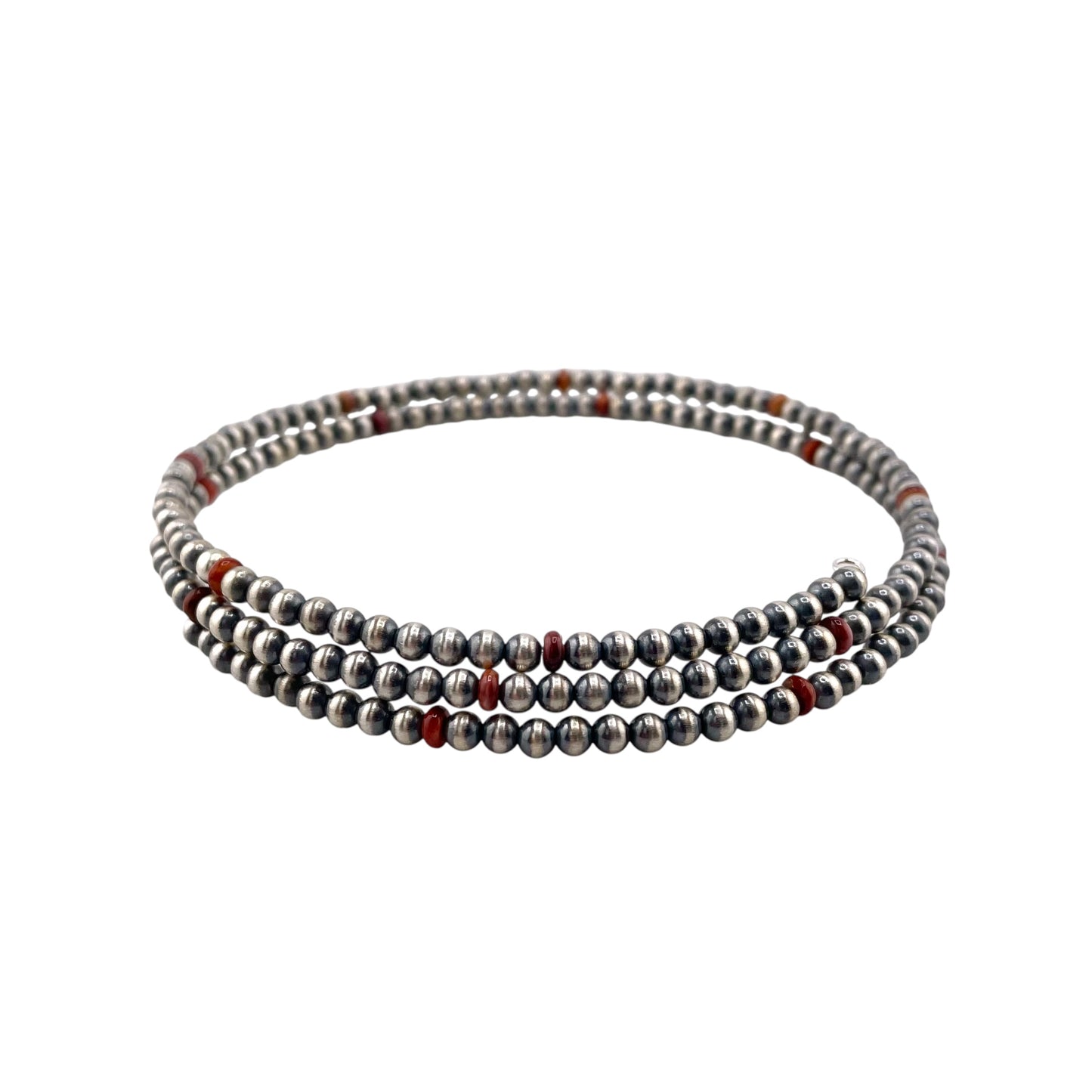 Red Spiny Oyster Desert Pearls 4mm Bead Wrap Necklace Sterling Silver
