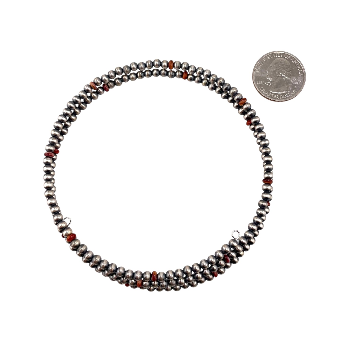 Red Spiny Oyster Desert Pearls 4mm Bead Wrap Necklace Sterling Silver
