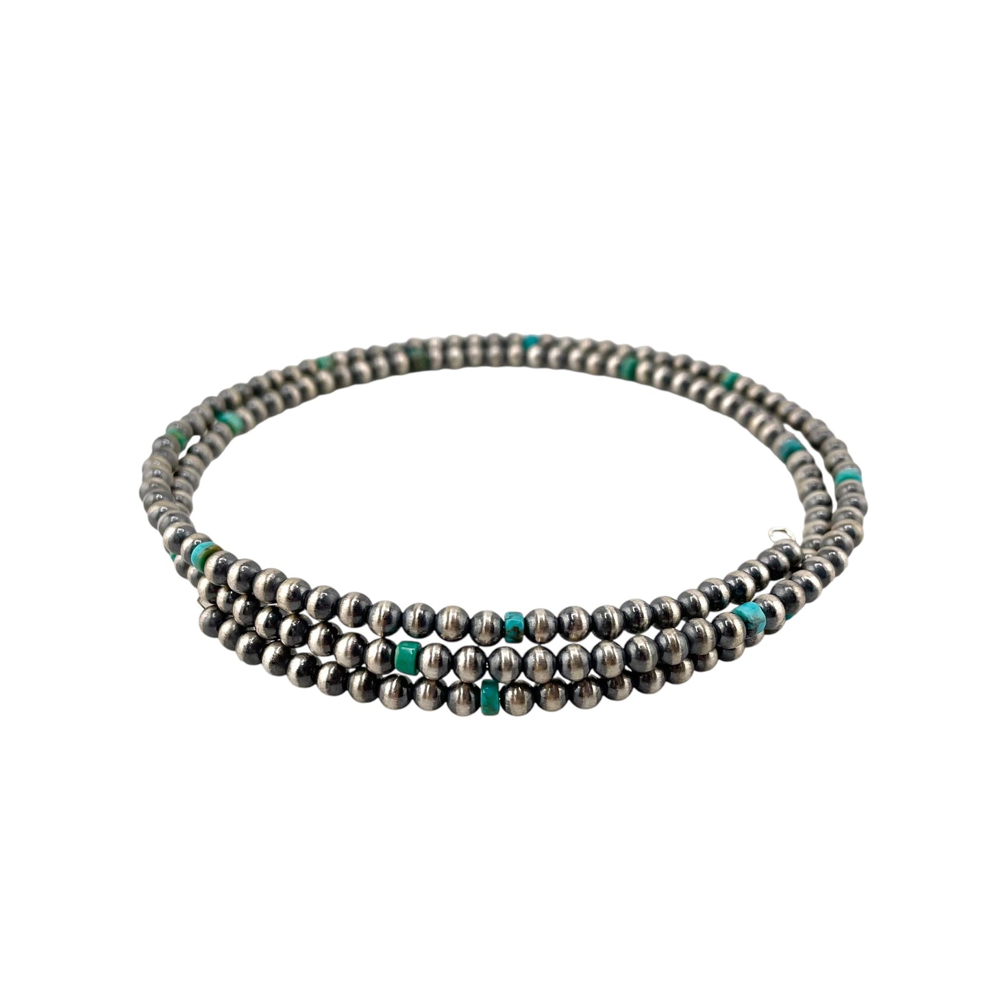 Turquoise Desert Pearls 4mm Bead Wrap Necklace Sterling Silver