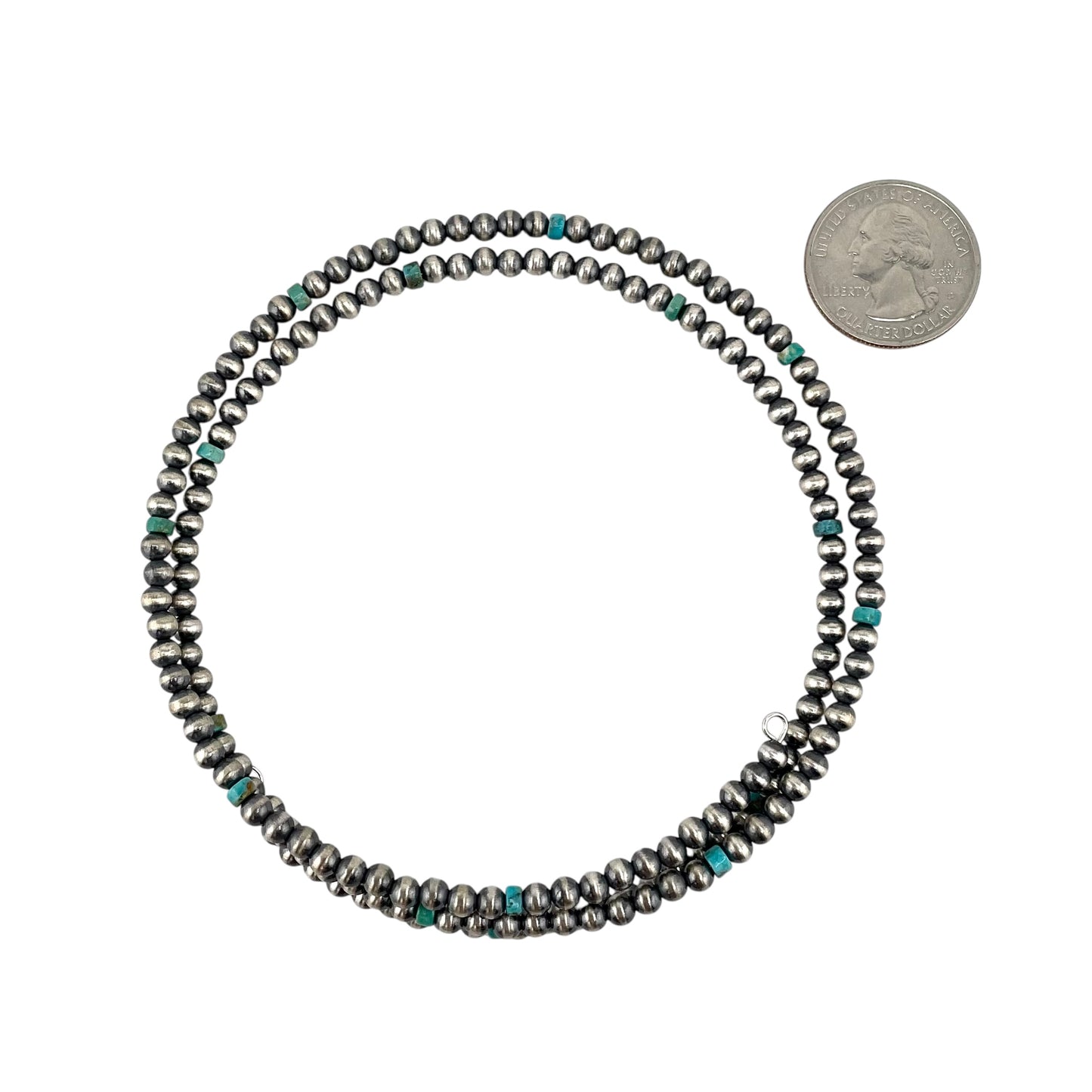 Turquoise Desert Pearls 4mm Bead Wrap Necklace Sterling Silver